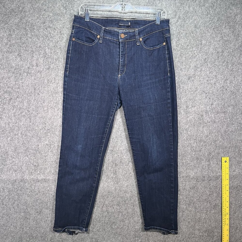 Cambio Piera Short Jeans Dark‎ Wash Denim Ankle Zip Back Center Seam Detail